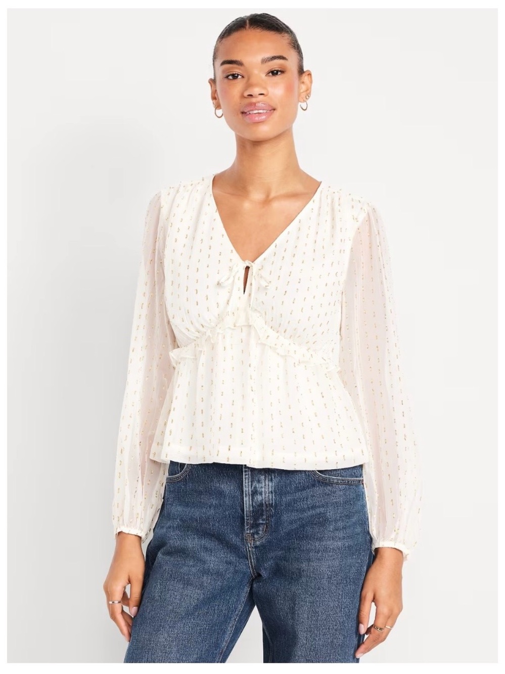 Old Navy Ivory and Gold Long Sleeve Blouse Top Women’s Size Small NWOT